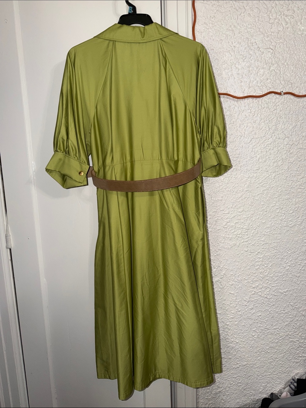 Donna Karan Olive Green Midi Button-Front Dress - Picture 3 of 3
